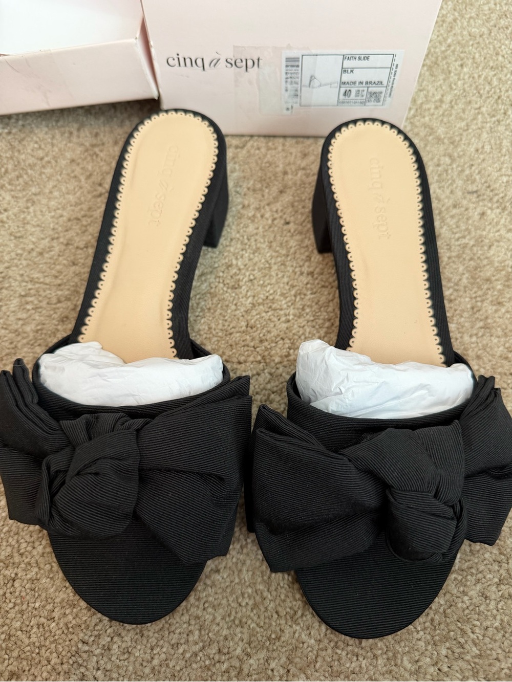 cinq a sept Black Bow Block Heel Slide Sandals - Picture 3 of 4